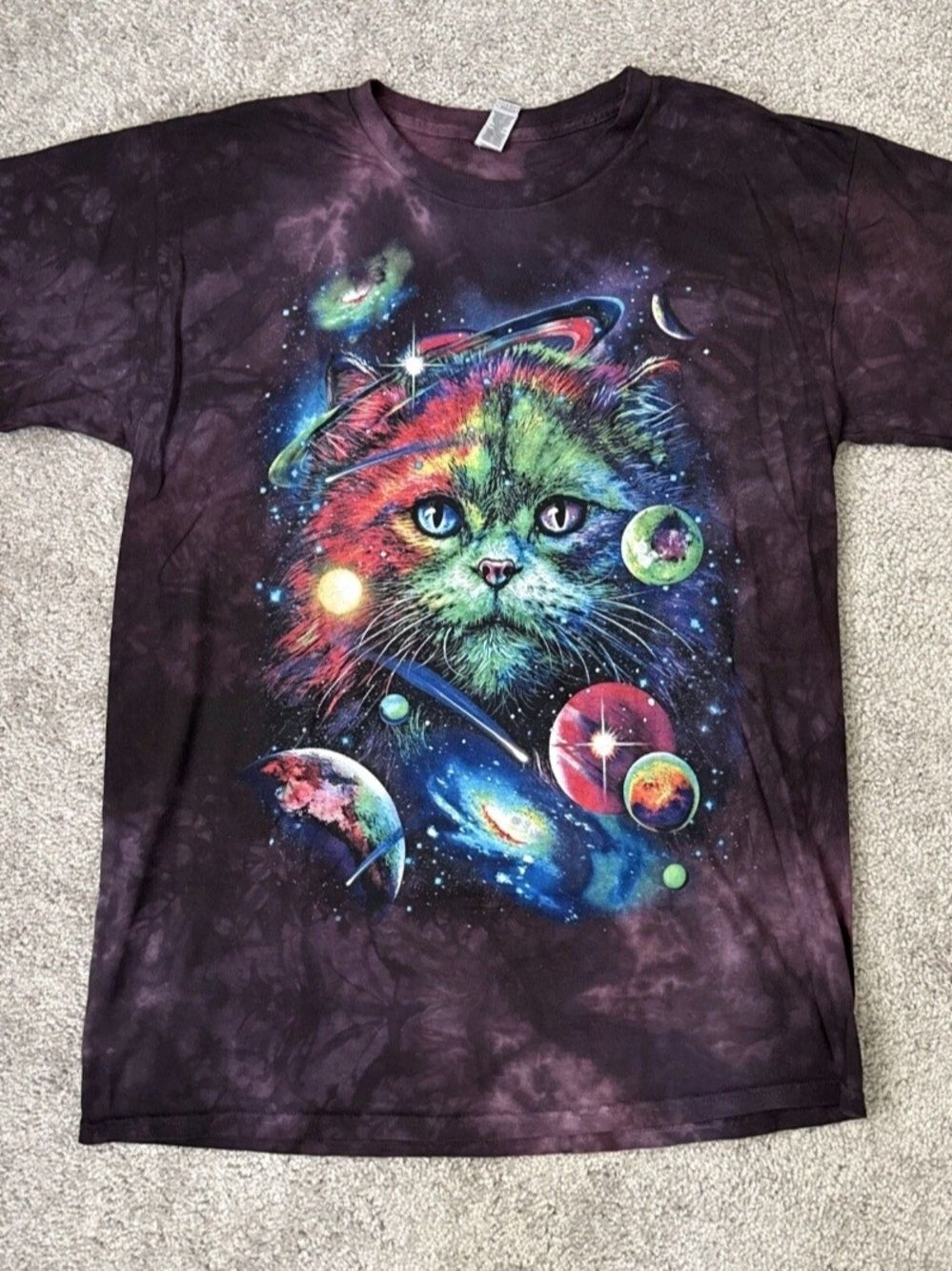 VTG Cosmic Cat Tee Space Galaxy Tie Dye Aesthetic Top XXL